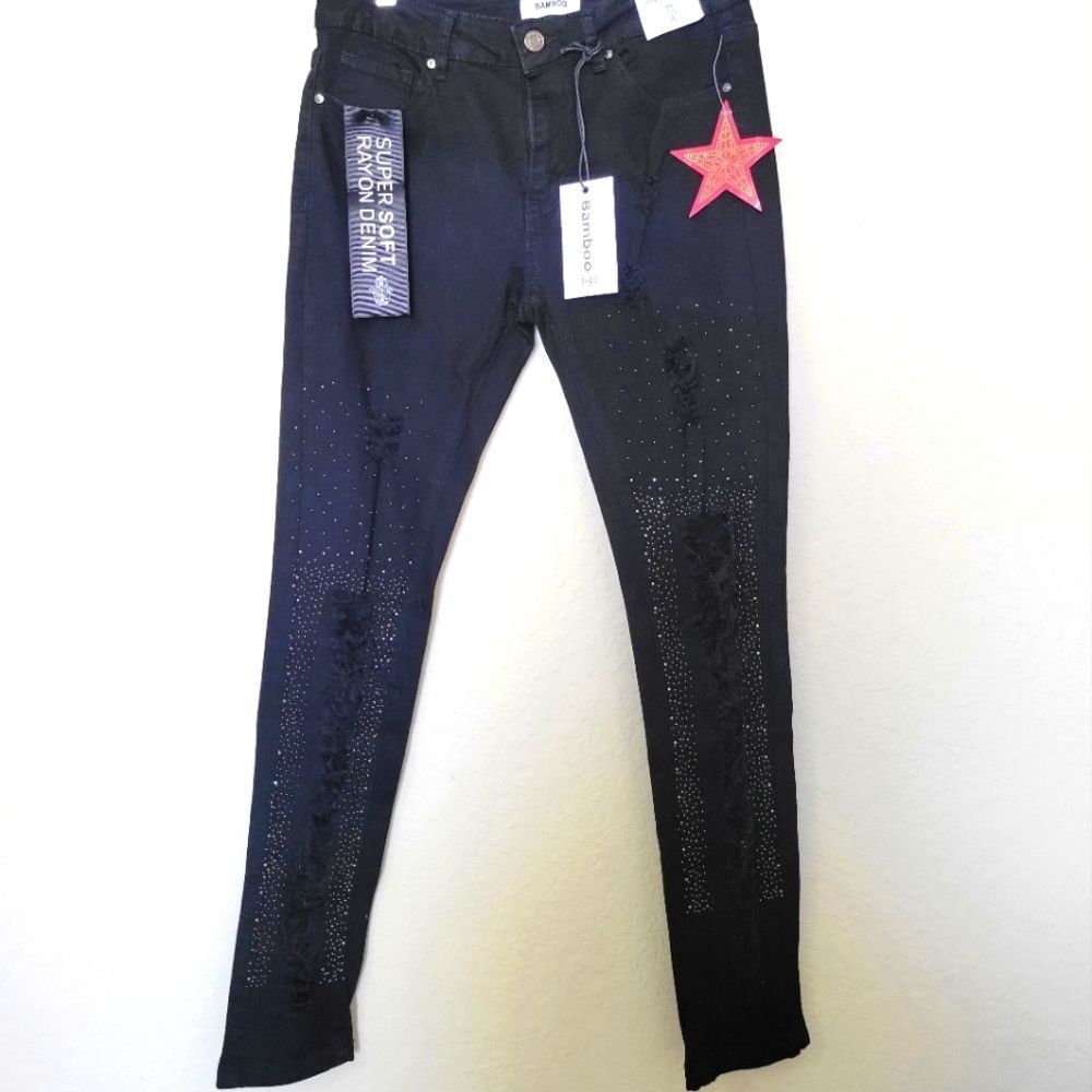 BAMBOO Super soft Rayon Denim with Rhinestones- Size 11/black